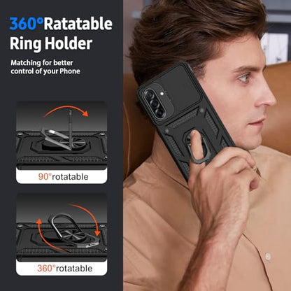 for Samsung Galaxy A36 5G Case with Camera Lens Cover, 10 FT Military Grade Drop Protection, Magnetic Ring Holder Kickstand Protective Phone Case, Black - color: Black, size: Galaxy A36 5G