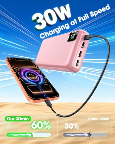 Portable Charger Power Bank 50000mAh Fast Charging Battery Bank - color: Pink