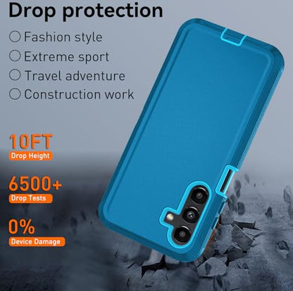 for Samsung Galaxy A16 5G case,A16 5G Heavy Duty case,with A Tempered Glass Screen Protector, [Military Grade Protective ] [Shockproof] [Dropproof] [Dust-Proof] (with Belt Clip-Lake Blue) - color: with Belt Clip-Lake Blue