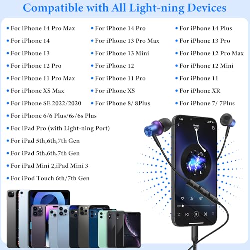 ACANDYA MFi-Certified Wired Headphones for Apple iPhone 14 13 Pro XR Purple - color: Purple