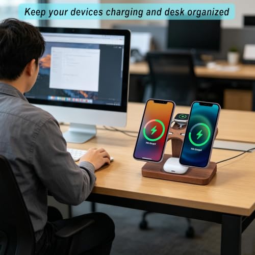 Wood Wireless Charging Station for Apple Devices Dual Wireless Charger - color: With Apple watch charger