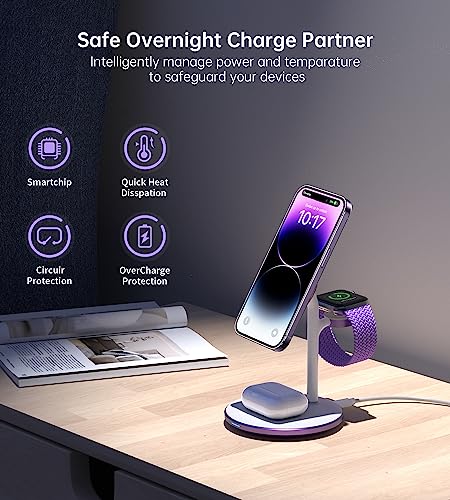 3 in 1 Magnetic Wireless Charging Station for Apple Devices,15W for Magsafe - color: Lavender Purple