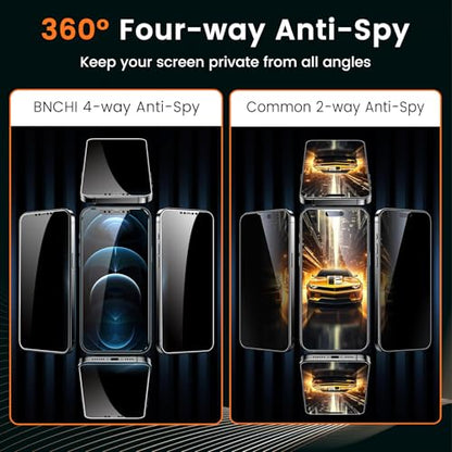 2 Pack 4 Way 360° Privacy Screen Protector for iPhone 12 Pro Max, Horizontal and Vertical All Around Anti-Spy 9H Tempered Glass Film, Scratch Resistant, Zero Bubbles, Face ID Sensitive - size: iPhone 12 Pro Max