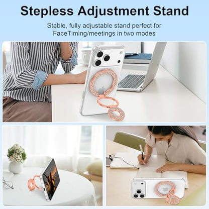 Magnetic Phone Ring Holder Stand for MagSafe Grip, Double Sided Adjustable - color: Rose Gold