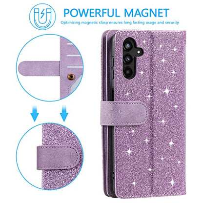 EYZUTAK Wallet Phone Case for Samsung Galaxy A15 4G/5G, Retro Matte 9 Card Holder Slots Zipper Pocket Handbag Case PU Leather Magnetic Closure Kickstand with Wrist Strap Flip Folio Purse Case - Purple - color: Purple, size: Samsung Galaxy A15 4G/5G