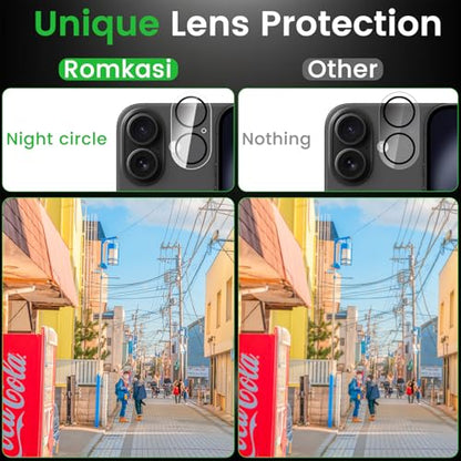 Romkasi 4 Pack Privacy Screen Protector for iPhone 16 6.1 Inch with 4 Pack Camera Lens Protector, Anti Spy Tempered Glass Film, Anti-Scratch, Touch Sensitive, Case Friendly - color: iPhone 16
