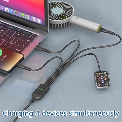 100W Multi Charge Cable for Apple iWatch/Dual USB C/Lightning, 10FT - size: AC to 2C+L+iWatch(10FT)