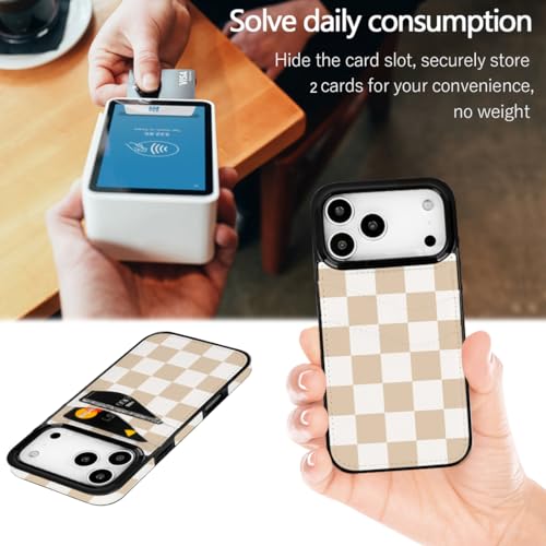 for iPhone 17 Pro Wallet Phone Case with Card Holder (Checkerboard) | Cute Card Holder Slots PU Leather Protective Wallet Case - color: Checkerboard, size: iPhone 17 Pro 6.3 inch