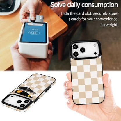 for iPhone 17 Pro Wallet Phone Case with Card Holder (Checkerboard) | Cute Card Holder Slots PU Leather Protective Wallet Case - color: Checkerboard, size: iPhone 17 Pro 6.3 inch