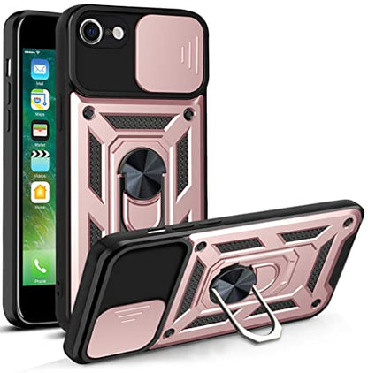 RKINC Case for iPhone SE 3 2, iPhone 7, 8 Case with Slide Camera Cover & Rotated Ring Kickstand Military Grade Shockproof with Magnetic Car Mount Holder Cover, Rose Gold - color: Rose Gold, size: iPhone SE 3 2, iPhone 7, 8