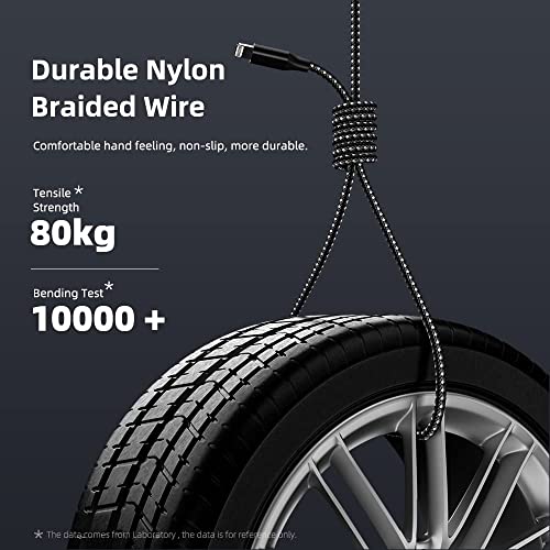 iPhone Charger Cord 10ft 3 Pack MFi Fast Charging Braided Lightning Cable - color: BlackWhite