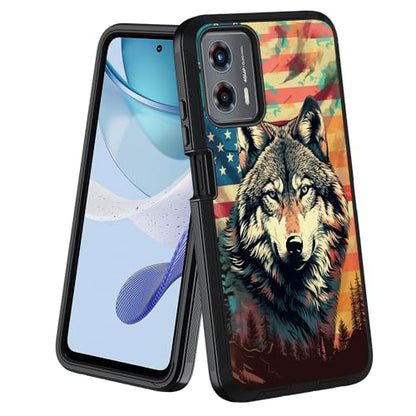 for Moto G 5G 2024/Moto G Play 5G 2024 Case, Military Grade Heavy Duty [3-Layer] Dustproof Shockproof Full-Body Protective Case for Motorola Moto G 5G 2024 - American Flag Wolf - color: American Flag Wolf-