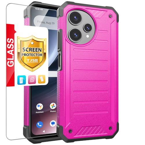 TJS for Cricket Icon Plus 2026 Phone Case, AT&T Verge 2 5G Case (Pink) | with Tempered Glass Screen Protector, Premium Tough Lined Design Hybrid Shockproof Heavy Duty Phone Case Cover - color: Pink