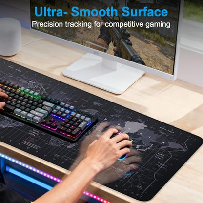 VOVIPO Wireless Charging Mouse Pad 15W, Waterproof Gaming Mousepad with Ultra-Smooth Surface, Non-Slip Base, XXL Large Desk Mat 90 x 40cm,Black World Map Computer Desk Pad for MacBook, PC, Laptop - color: World Map