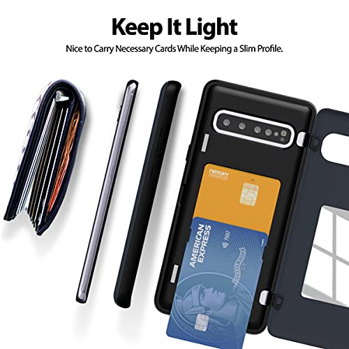 GOOSPERY Magnetic Door Bumper Compatible with Galaxy S10 5G, Card Holder Wallet Case Easy Magnet Auto Closing Protective Dual Layer Sturdy Phone Back Cover - Midnight Blue - color: Navy, size: Galaxy S10 5G