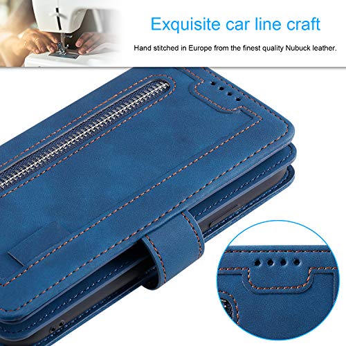 EYZUTAK Wallet Phone Case for Samsung Galaxy A15 4G/5G, Retro Matte 9 Card Holder Slots Zipper Pocket Handbag Case PU Leather Magnetic Closure Kickstand with Wrist Strap Flip Folio Purse Case - Blue - color: Blue, size: Samsung Galaxy A15 4G/5G