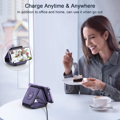 3 in 1 Wireless Charging Station for Apple,Foldable Magnetic Travel Charger - color: deep purple