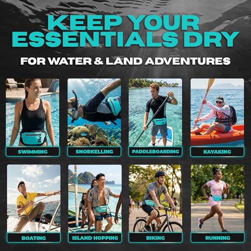 Drench 100% Waterproof Fanny Pack Teal – IPX8 Submersible Waterproof Phone Pouch Dry Bag Waist Pack for Kayaking, Snorkeling, Paddle Boarding, Surfing, Boating & Beach Travel Water Sports Gear - color: Teal