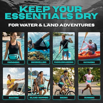 Drench 100% Waterproof Fanny Pack Teal – IPX8 Submersible Waterproof Phone Pouch Dry Bag Waist Pack for Kayaking, Snorkeling, Paddle Boarding, Surfing, Boating & Beach Travel Water Sports Gear - color: Teal