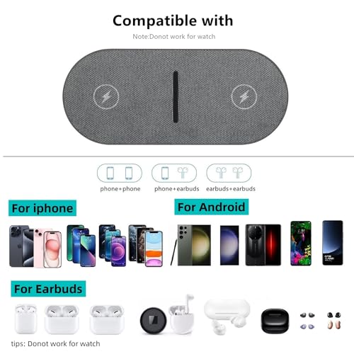 40W Wireless Charging Pad, Dual 20W Fast Wireless Charging Mat for iPhone 16 15 14 13 12 11/Pro/Pro Max/SE/X/XS,Apple Airpods 4/3/Pro,15W Wireless Charger Station for Samsung Galaxy/Note/Bud+ - color: Gray_20W
