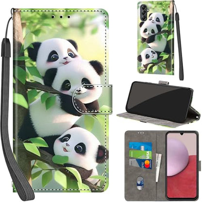 Case Wallet for Samsung Galaxy A14 5G, Panda | Kickstand, 3 Card Holder, Shockproof TPU Interior Shell, PU Leather, Magnetic Flip Cover, Lanyard Strap - color: Pic:08