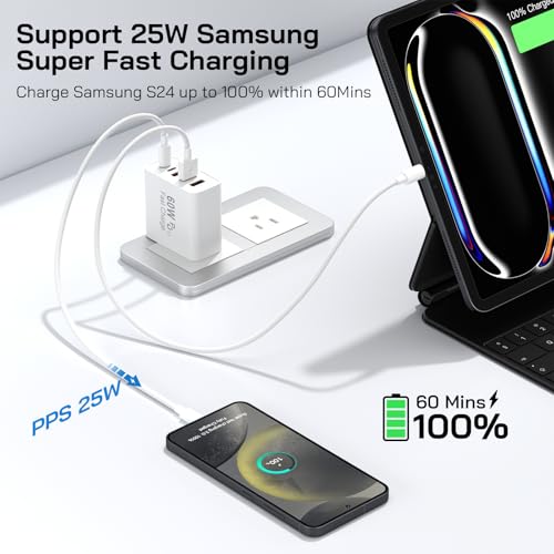 2Pack USB C Fast Charger Block, Total 60W 5-Port USB C Wall Charger 30W - color: White