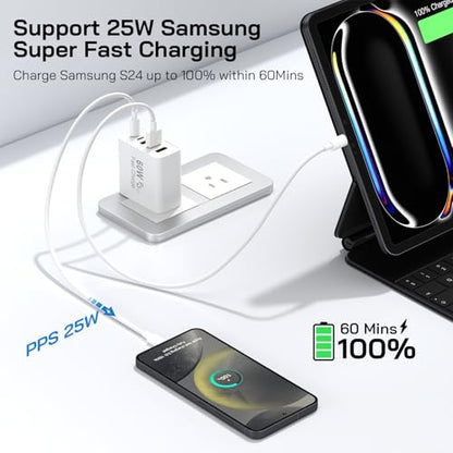 2Pack USB C Fast Charger Block, Total 60W 5-Port USB C Wall Charger 30W - color: White