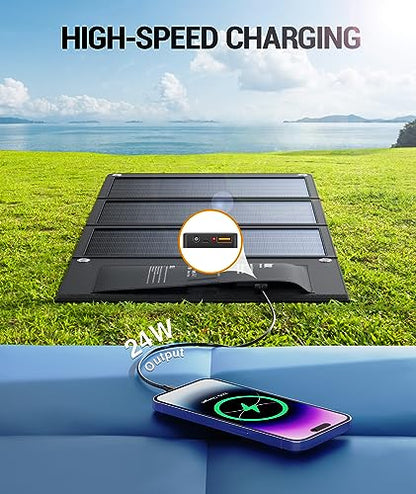 BLAVOR 30W Foldable Solar Panel Outdoor Charger, USB-A QC3.0 24W USB-C DC - color: 30W
