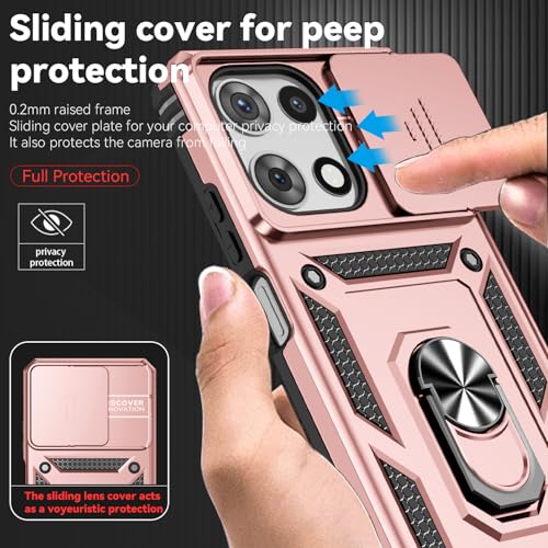 for Motorola Moto G 2025 / Moto G 2026 / Moto G Play 2026 Case, with Slide Camera Cover Screen Protector Ring Holder Kickstand Military Grade Protection Drop Tested Protective Phone Case (Rose Gold) - color: Rose Gold with camera cover Military-Grade 2nd