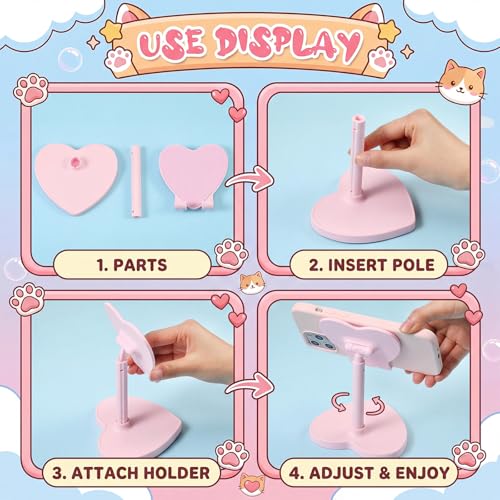 Kathfly 2 Pack Cute Phone Stand for Desk, Pink and White, Heart - color: Pink and White, style: Heart