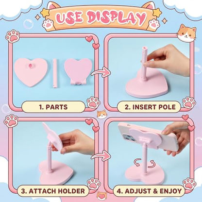 Kathfly 2 Pack Cute Phone Stand for Desk, Pink and White, Heart - color: Pink and White, style: Heart