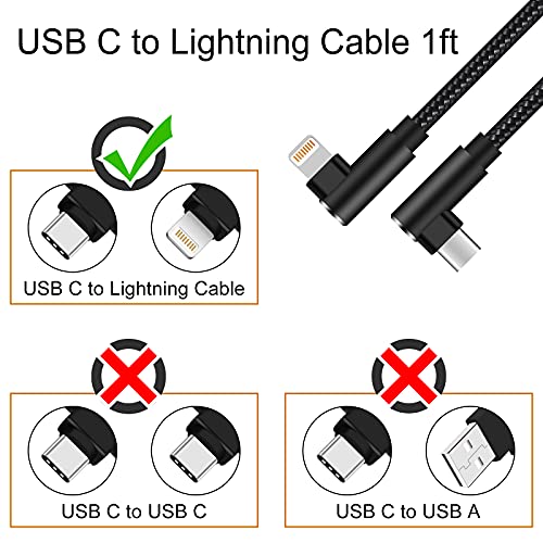 USB C to Lightning Cable 1ft MFi Certified 90 Degree iPhone Charger 3 Pack - size: 1FT