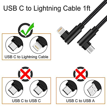 USB C to Lightning Cable 1ft MFi Certified 90 Degree iPhone Charger 3 Pack - size: 1FT