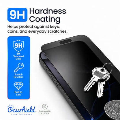 Ocushield Privacy Anti Blue Light Tempered Glass Screen Protector of iPhone 16 Pro Max (6.9") – Anti-Spy, Blocks Blue Light, Prevents Eye Strain & Helps You Sleep Better, 9H Hardness & Case Friendly - size: iPhone 16 Pro Max (6.9") - Privacy