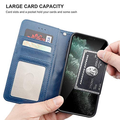 Bocasal Detachable Wallet Case Card Holder for iPhone 11, Blue | Kickstand Card Slots Holder PU Leather Magnetic Shockproof Wrist Strap Removable Flip Protective Cover 6.1 inch - color: Blue