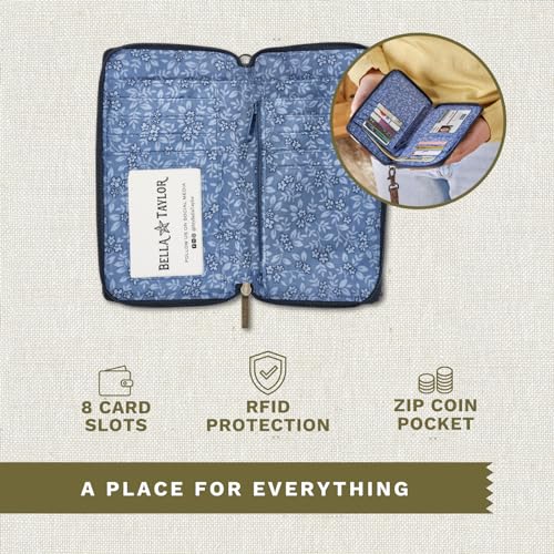 Bella Taylor Cell Phone Wristlet, Quilted Phone Wallet for Women | Lightweight, RFID blocking, phone pocket, built-in wallet, card organizer, coin pocket, secure zipper, quality construction - color: Dark Denim
