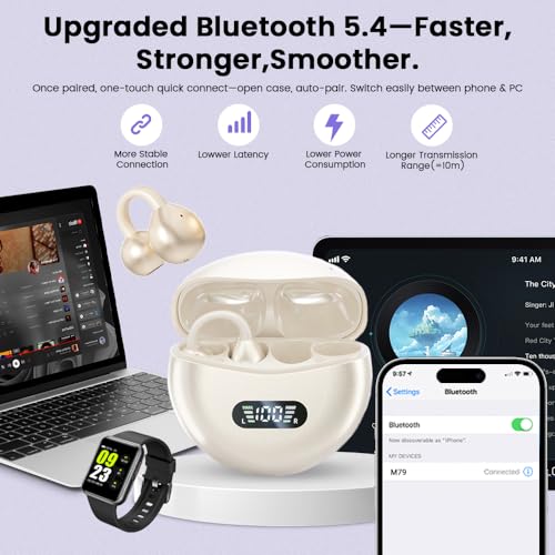 Clip on Earbuds,Open Ear Earbuds Wireless Bluetooth 5.4, Lightweight Open Ear Headphones with Mic 60H Battery,Waterproof, for Sports, Running, Small Ears & Glasses Wearers,Workouts - color: Beige