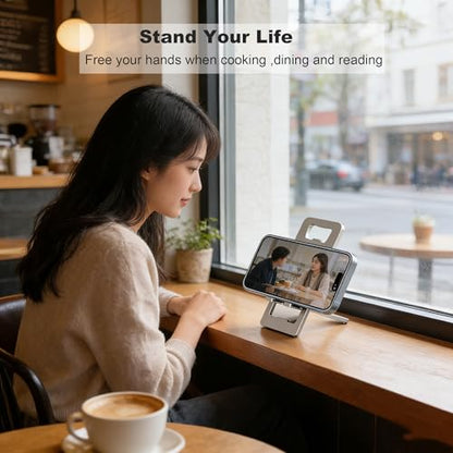 Cell Phone Stand,Fold-Flat,Portable Non-slip,Thickened Aluminum,Easy Carry - color: Grey, size: 17CM