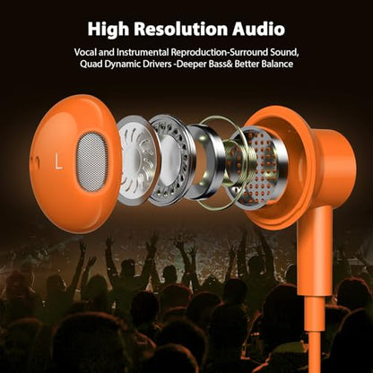 Jelanry Magnetic USB-C Wired Earbuds HiFi Stereo Headphones with Mic Orange - color: Orange
