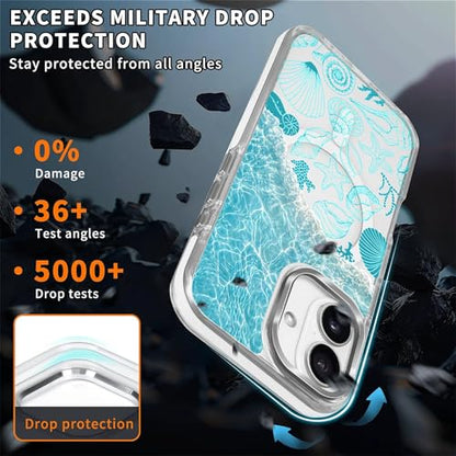 VisEnt Clear Case for iPhone 17, Magnetic Phone Case, Transparent Slim Cover, Military Grade Protection, Shockproof, Anti-Yellowing, Scratch Resistant, Ocean Wave Shell - color: Ocean Wave Shell, size: Iphone 17