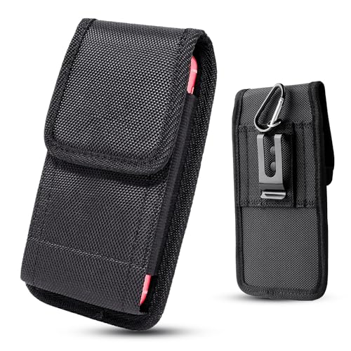 Cell Phone Holster for Men Belt, Large Nylon Phone Holder Pouch Carrier with Belt Clip & Loop Fit Most Smartphones for iPhone 16 17 Samsung S26 and More