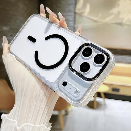 for iPhone 17 Pro Max Clear Case with Electroplated Camera Ring & Buttons, MagSafe Compatible, Military-Grade Shockproof, Anti-Yellowing Slim Transparent Cover - color: Black