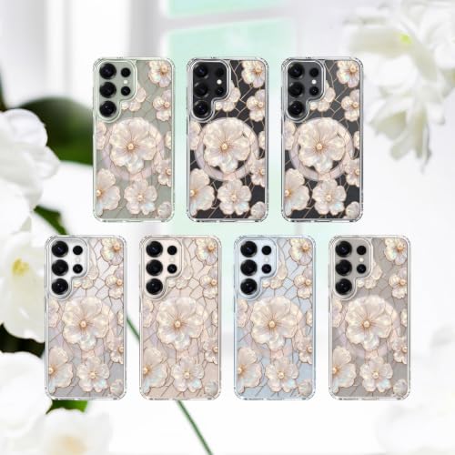 for Samsung Galaxy S25 Ultra Magnetic Case【Compatible with MagSafe】 Aesthetic Oil Painting Stained Glass Flower Design, Slim Fit Hard PC Back Shockproof Cute Clear Phone Cover, Light Pink - color: Light Pink, size: Galaxy S25 Ultra