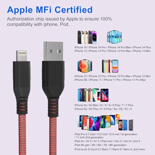26FT/8M Extra Long iPhone Charger Cord, [Apple MFi Certified] Nylon Braided Lightning Cable 2.4A, Fast Charging Long iPhone Charger Cord for iPhone 14 13 12 11 Pro Max/XS/XR/iPad