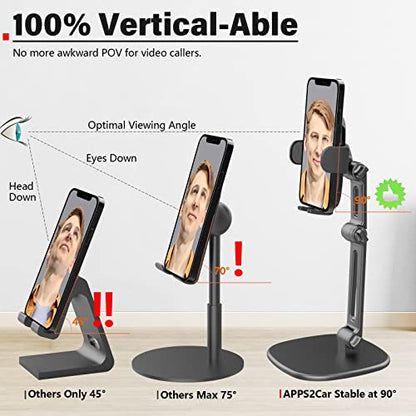 APPS2Car Phone Stand for Desk, Adjustable Cell Phone Holder for Office - color: Black - Phone Stand
