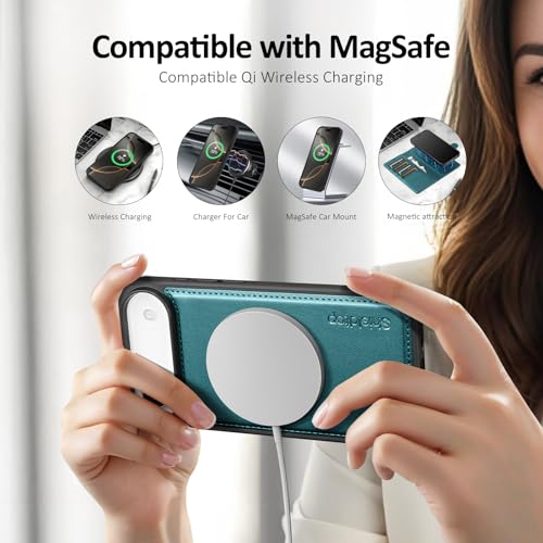 Shieldtop Compatible with MagSafe iPhone 17 Air Wallet Case,Blue Green | 2 in 1 Detachable Magnetic,Credit Card Holder Slots,RFID Blocking,PU Leather,Kickstand,Flip Folio Phone Cover for Men & Women - color: Blue Green, size: iPhone 17 Air - 6.6"