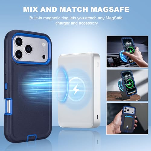 Magnetic for iPhone 17 Pro Max Case with Clip & 360°Rotating Kickstand | Compatible with MagSafe, Anti-Drop Shockproof Heavy Duty Outdoors Case for iphone 17 Pro Max Men Women, Navy Blue 6.9 Inch - color: Navy+Blue