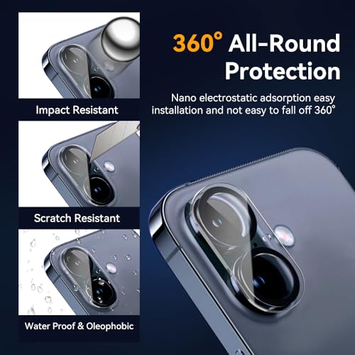 Camera Lens Protector for iPhone 16 6.1" / iPhone 16 plus 6.7"/ iPhone17 6.3",9H Tempered Glass，Ultra HD, Scratch Resistance Easy to Install，Case Friendly，[Does not Affect Night Shots] 3-Pack - size: iPhone16/16Plus/iPhone17