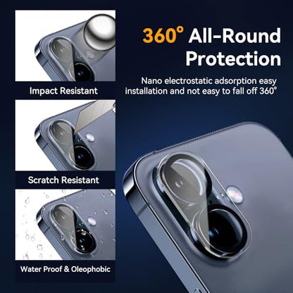 Camera Lens Protector for iPhone 16 6.1" / iPhone 16 plus 6.7"/ iPhone17 6.3",9H Tempered Glass，Ultra HD, Scratch Resistance Easy to Install，Case Friendly，[Does not Affect Night Shots] 3-Pack - size: iPhone16/16Plus/iPhone17