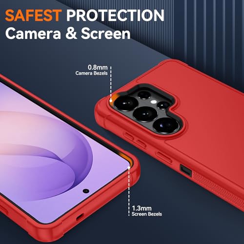 for Samsung Galaxy S26 Ultra Case with HD Screen Protector, 3-Layer Shockproof Military Grade Full Body Protection, Heavy Duty Hybrid Protective Phone Cover (Bright Red/Black) - color: Bright Red/Black